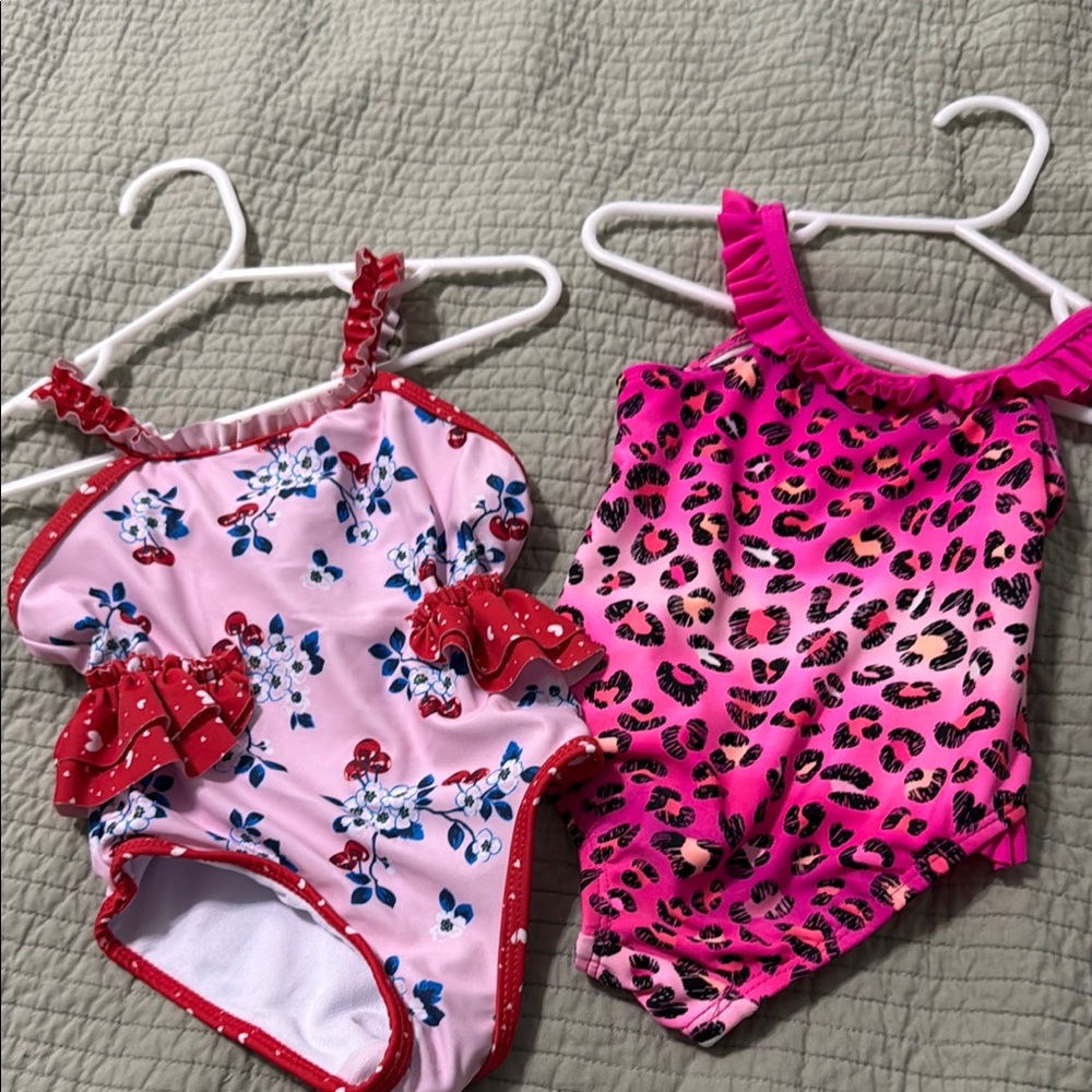 OP Pink Floral and Leopard Kids Bodysuit Set